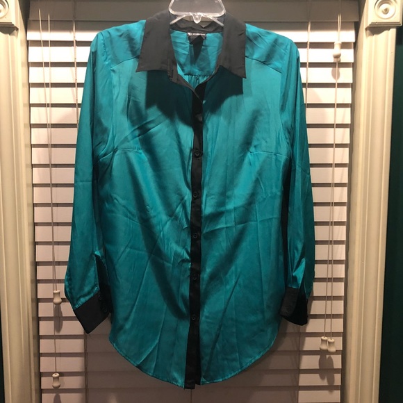 New Directions Teal Button-Up Blouse - Picture 1 of 4